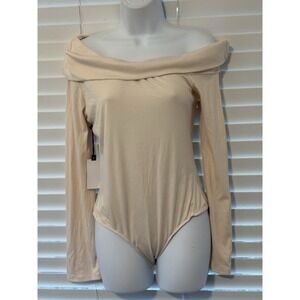 ASTR The Label Off White  Rayon Off The Shoulder Long Sleeve Bodysuit  Sz Large
